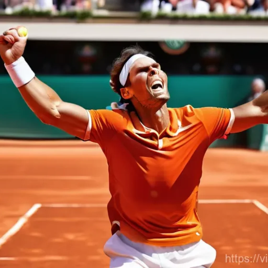 라파엘 나달과 테니스 업적 - **Prompt: Rafael Nadal, the "King of Clay," in a powerful and triumphant moment at Roland Garros. He...